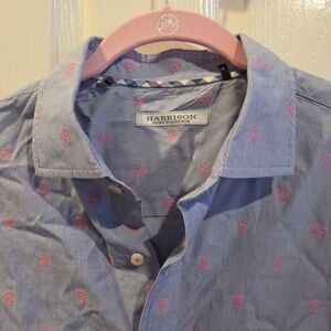 Men's Harrison Foundry Shirt Button Down Pin striped Blue Pink Paisley Medium
